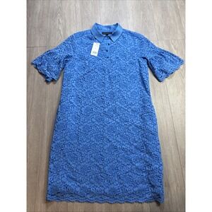 New Banana Republic XS Petite XSP Crochet Lace Shift Dress Blue Floral Women's